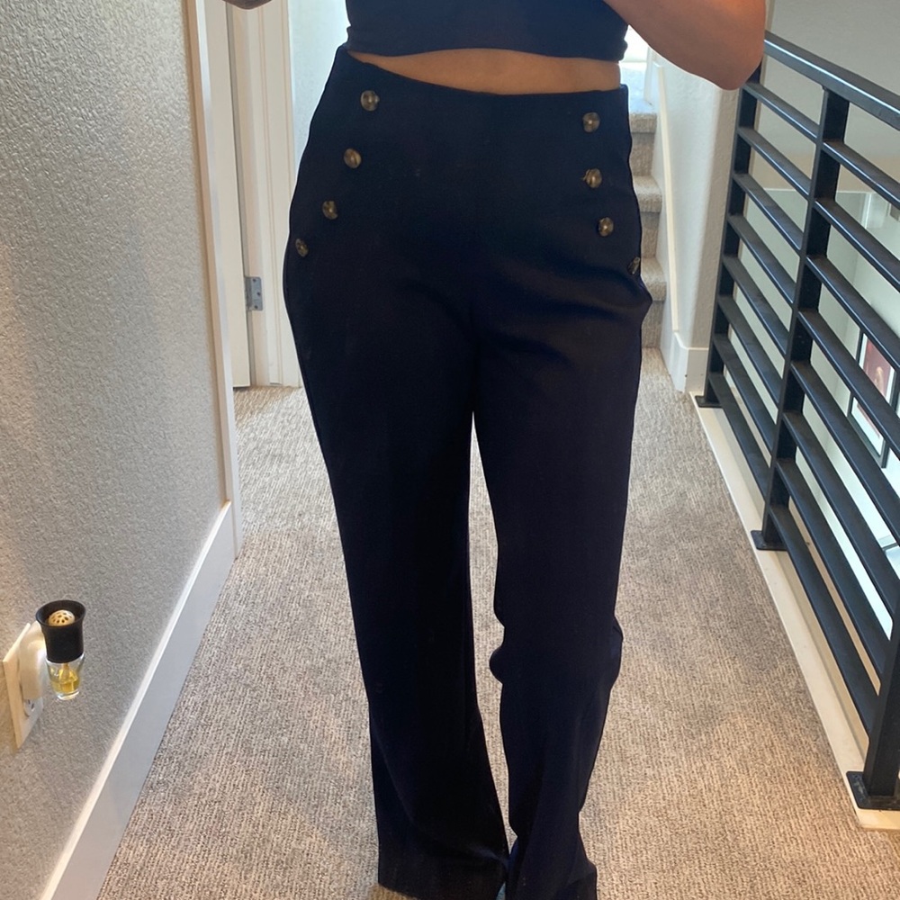 Express navy blue faux pocket wide leg pants